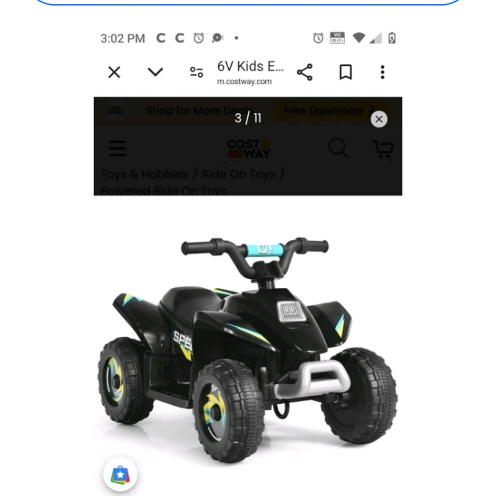6V Kids Electric Ride-On ATV - Black (13 lbs.)
